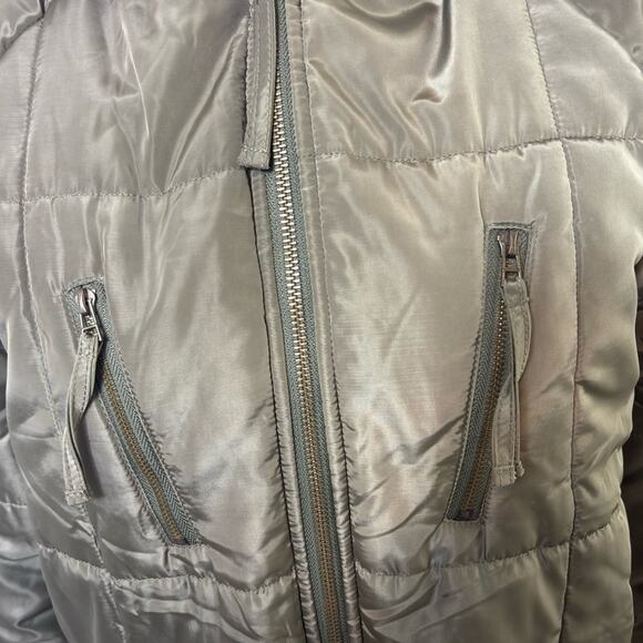 DRESS FORUM LOS ANGELES SMALL GREEN BEIGE ZIP UP PUFFER WINTER JACKET - Picture 5 of 7